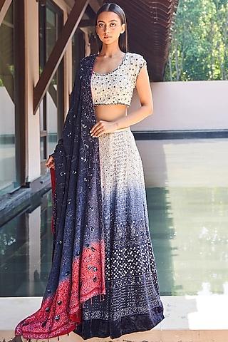 white & midnight blue chikankari lehenga set