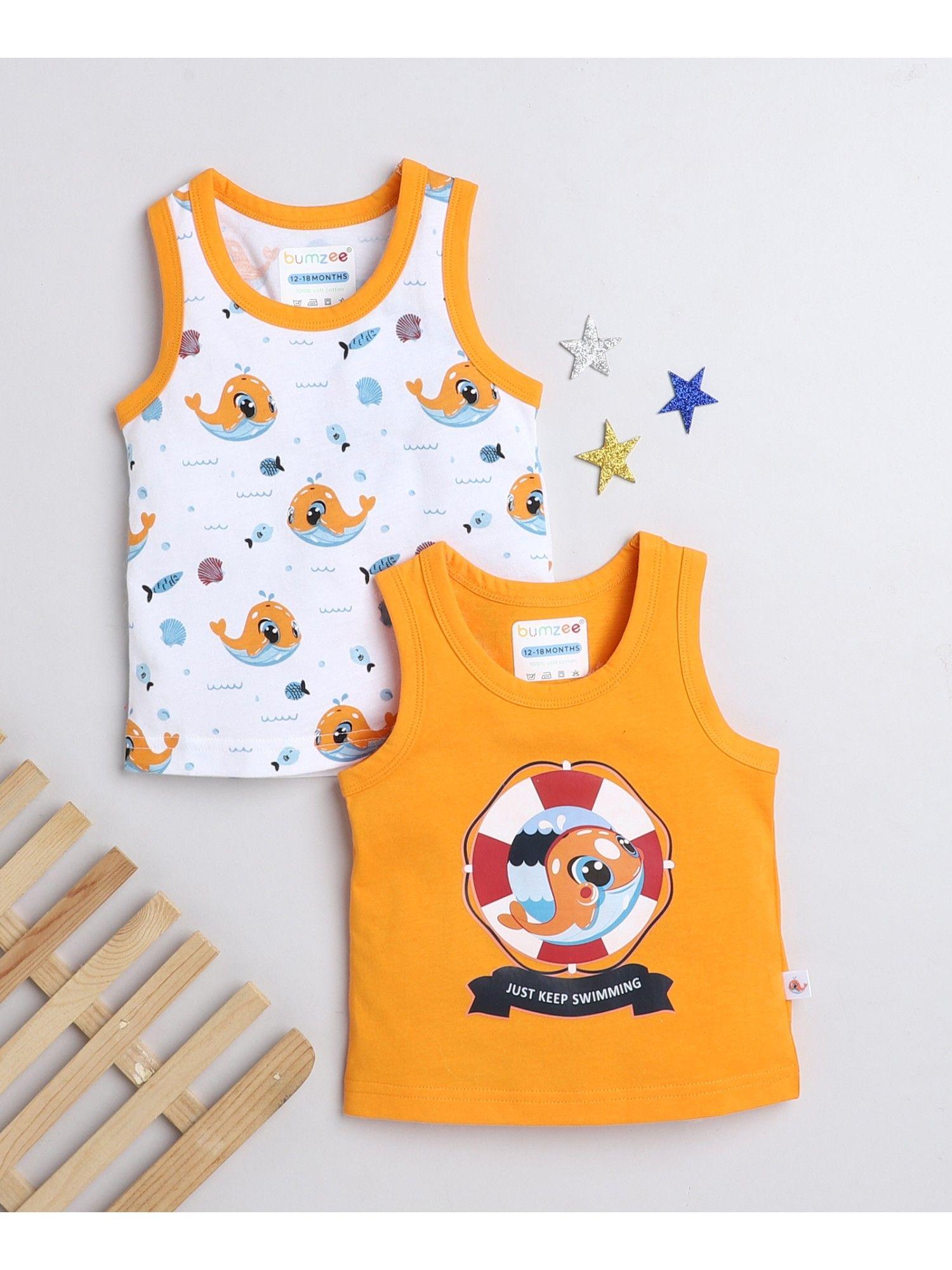 white & orange boys sleeveless t-shirts (pack of 2)