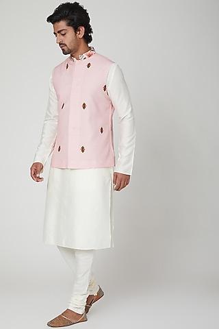 white & pink kurta set