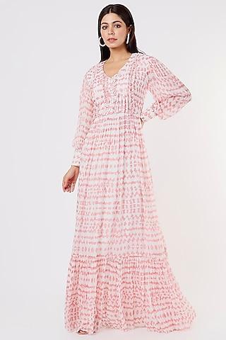 white & pink pleated dress