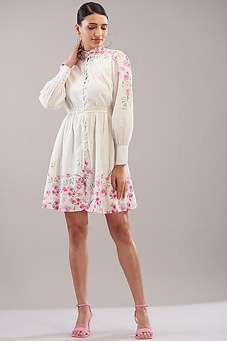 white & pink sushi voile printed dress