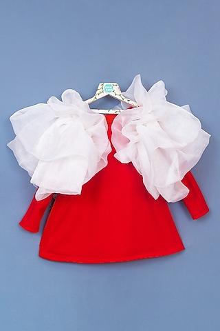 white & red neoprene ruffled dress for girls