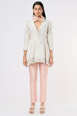 white & rose gold embroidered tunic set