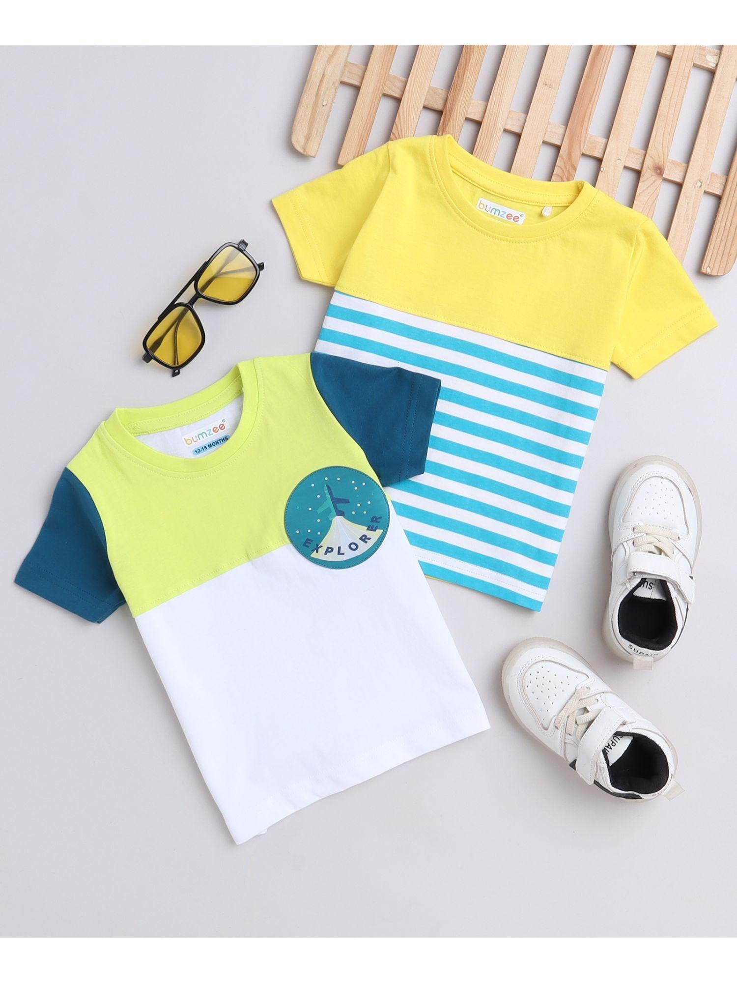 white & yellow boys half sleeves t-shirts (pack of 2)