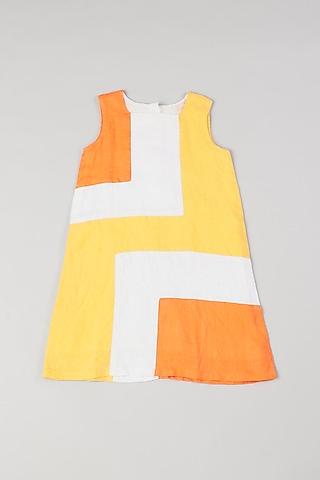 white & yellow color blocked dress for girls