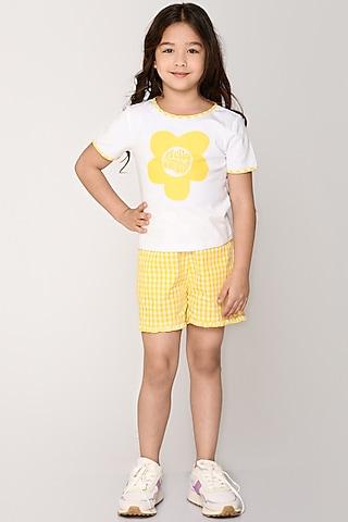 white & yellow cotton jersey co-ord set for girls