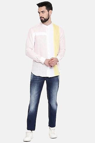 white & yellow linen shirt