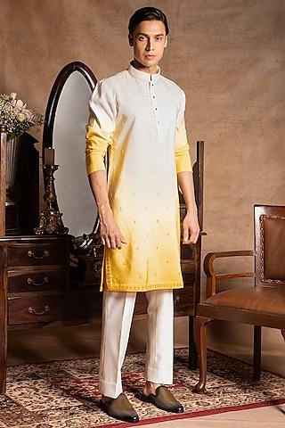 white & yellow ombre cotton silk kurta set