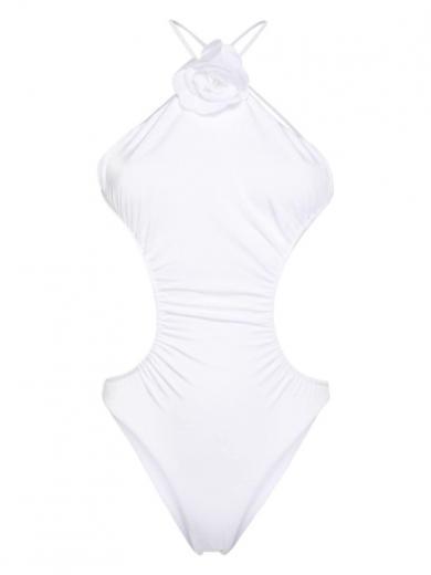 white  cut-out one piece suit