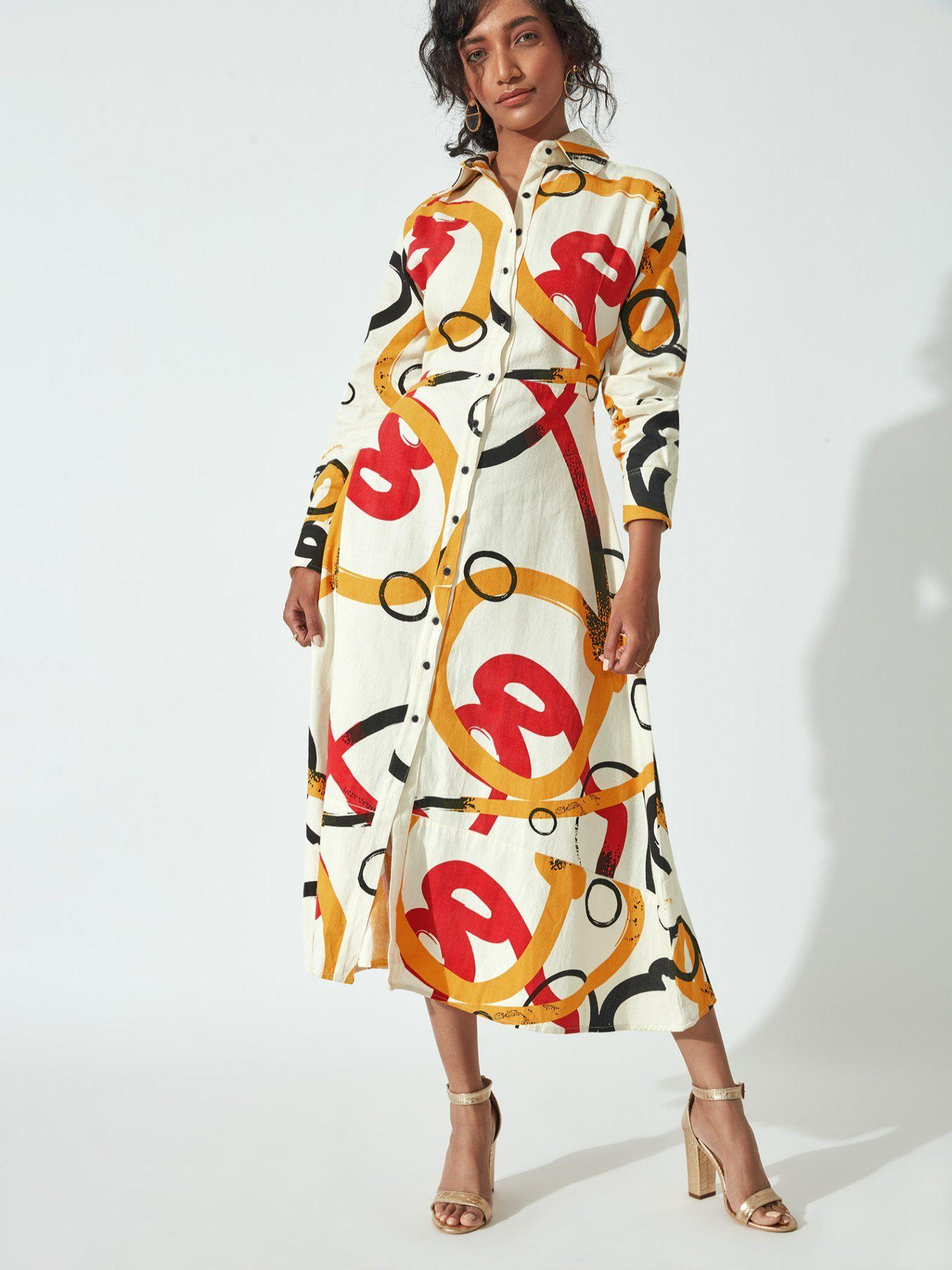 white abstract mickey print dress by disney