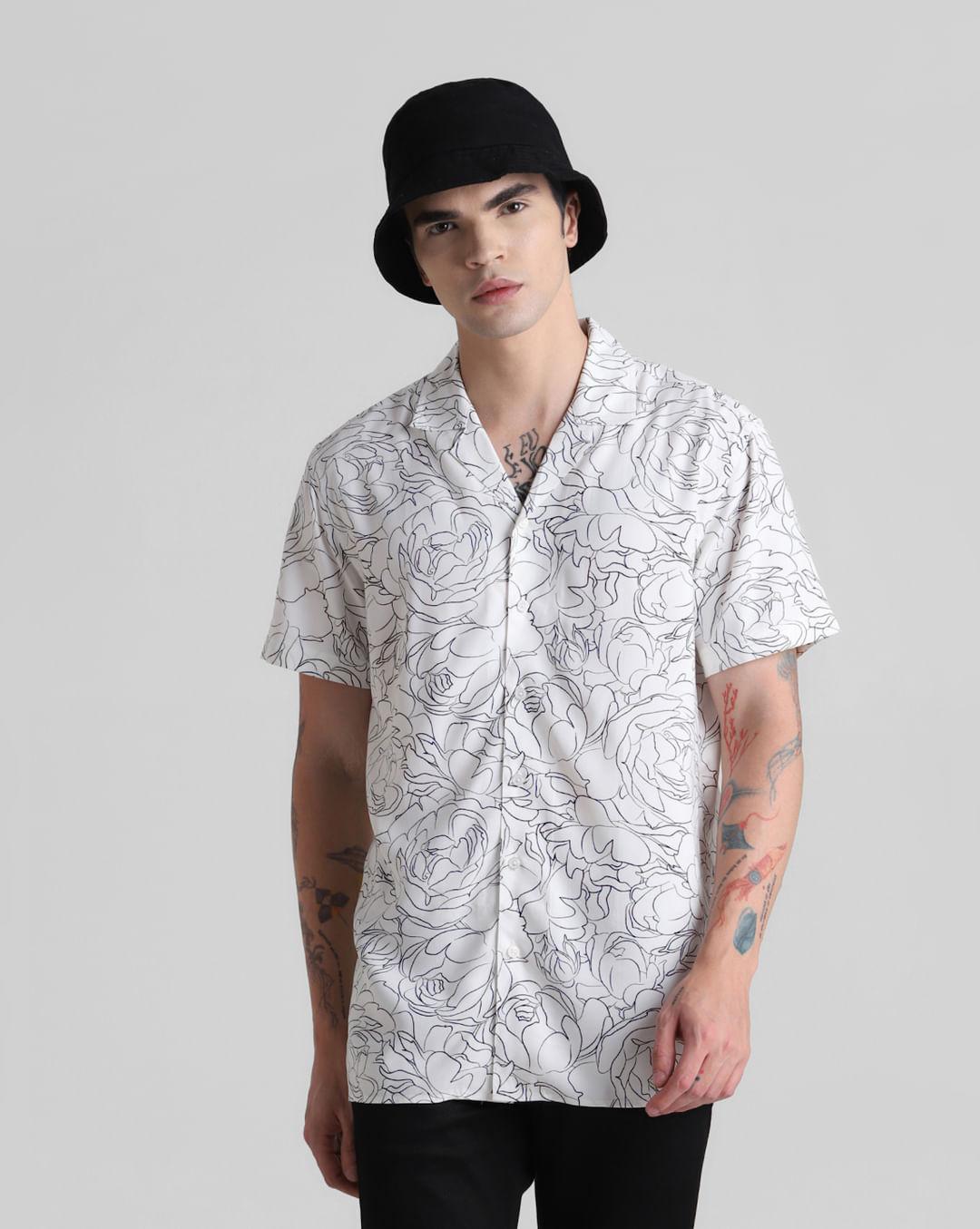 white abstract print short sleeves shirt