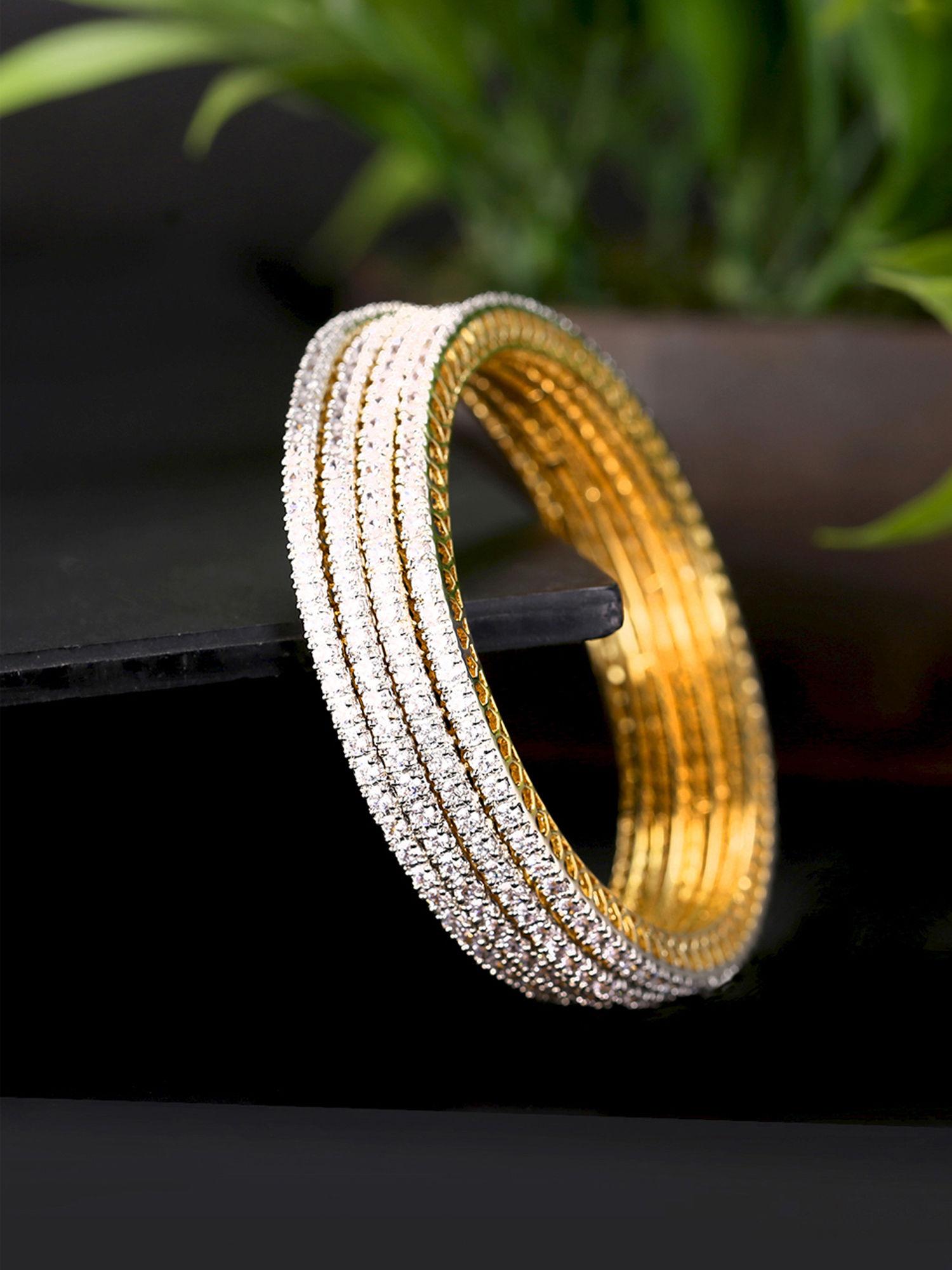 white ad studded gold-toned handcrafted classic bangles (set of 4)