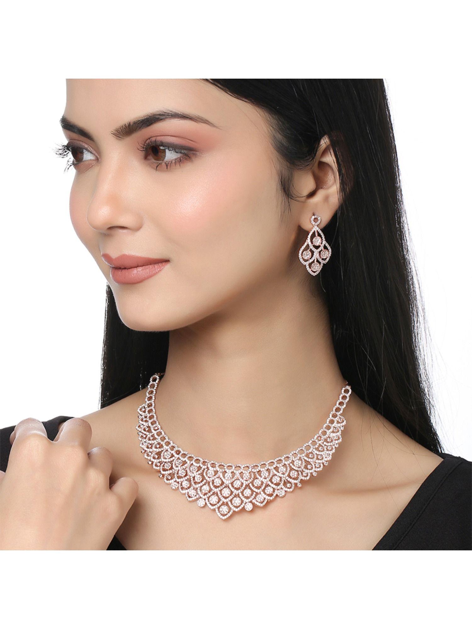 white ad-studded rose gold-plated jewellery set