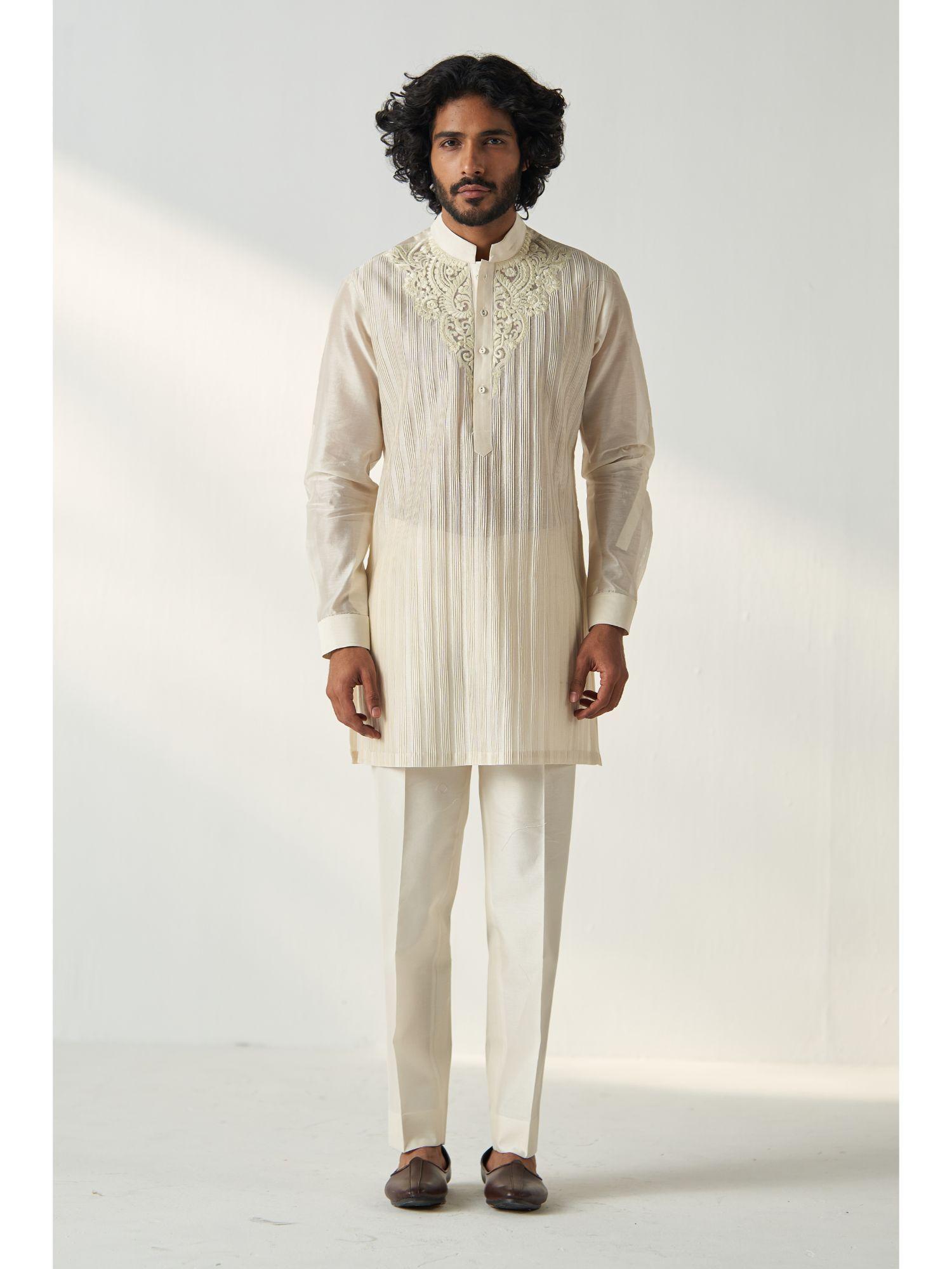 white ajal short kurta with pant (set of 2)