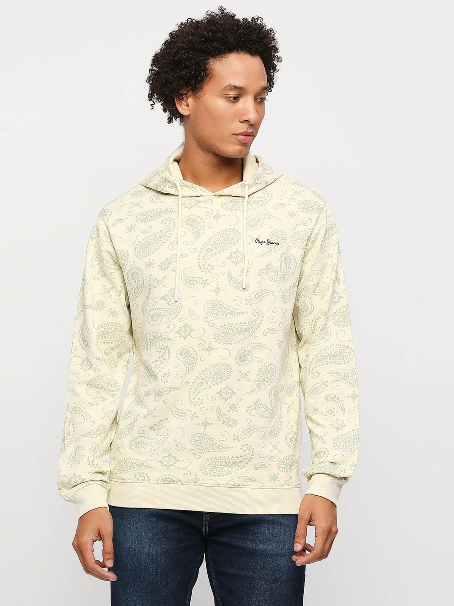 white all over printed hooded sweatshirt