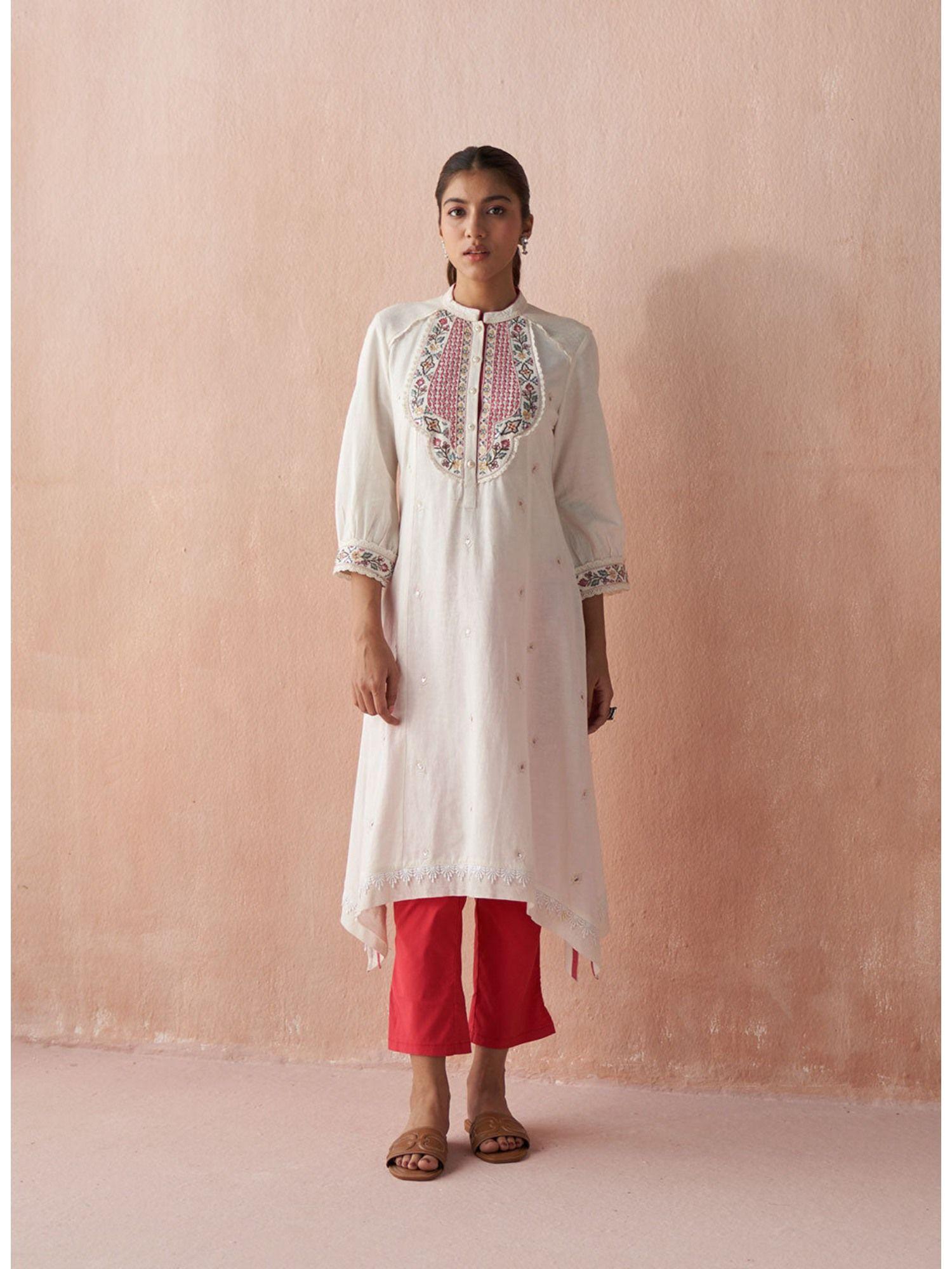 white alora collection kurta with delicate embroidered