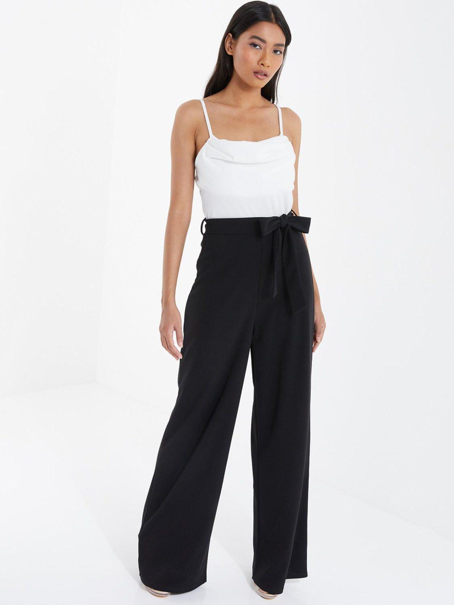 white and black cowl neck palazzo jumpsuit with belt (set of 2)