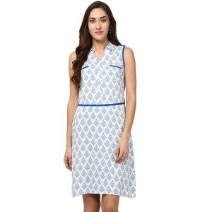 white and blue indie printed dress