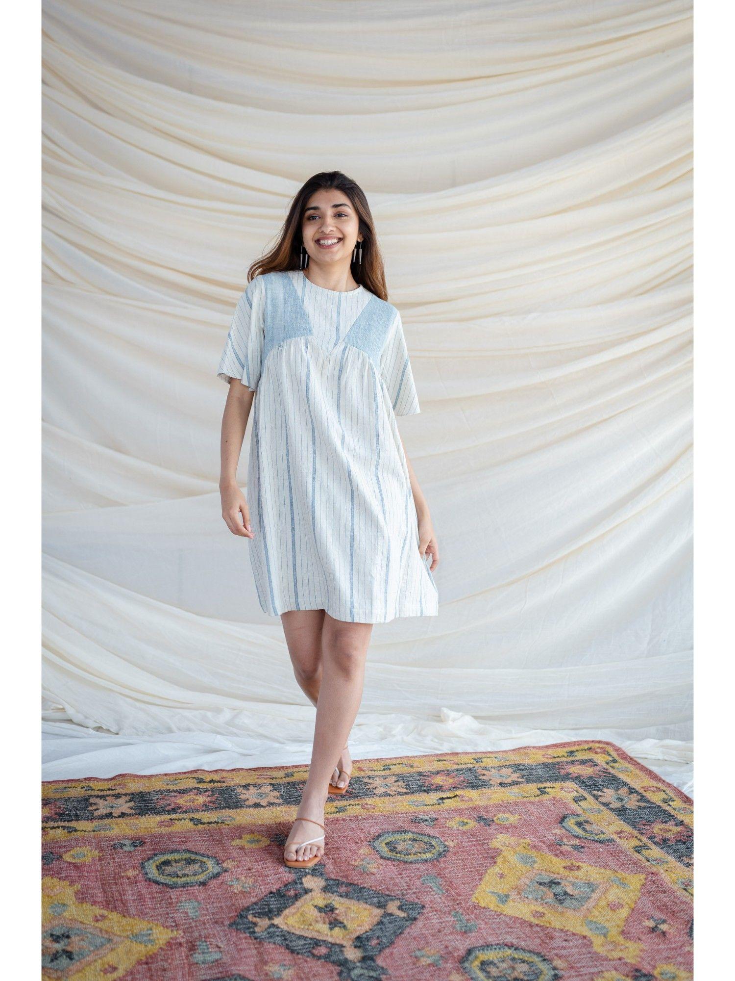 white and blue kala cotton dress