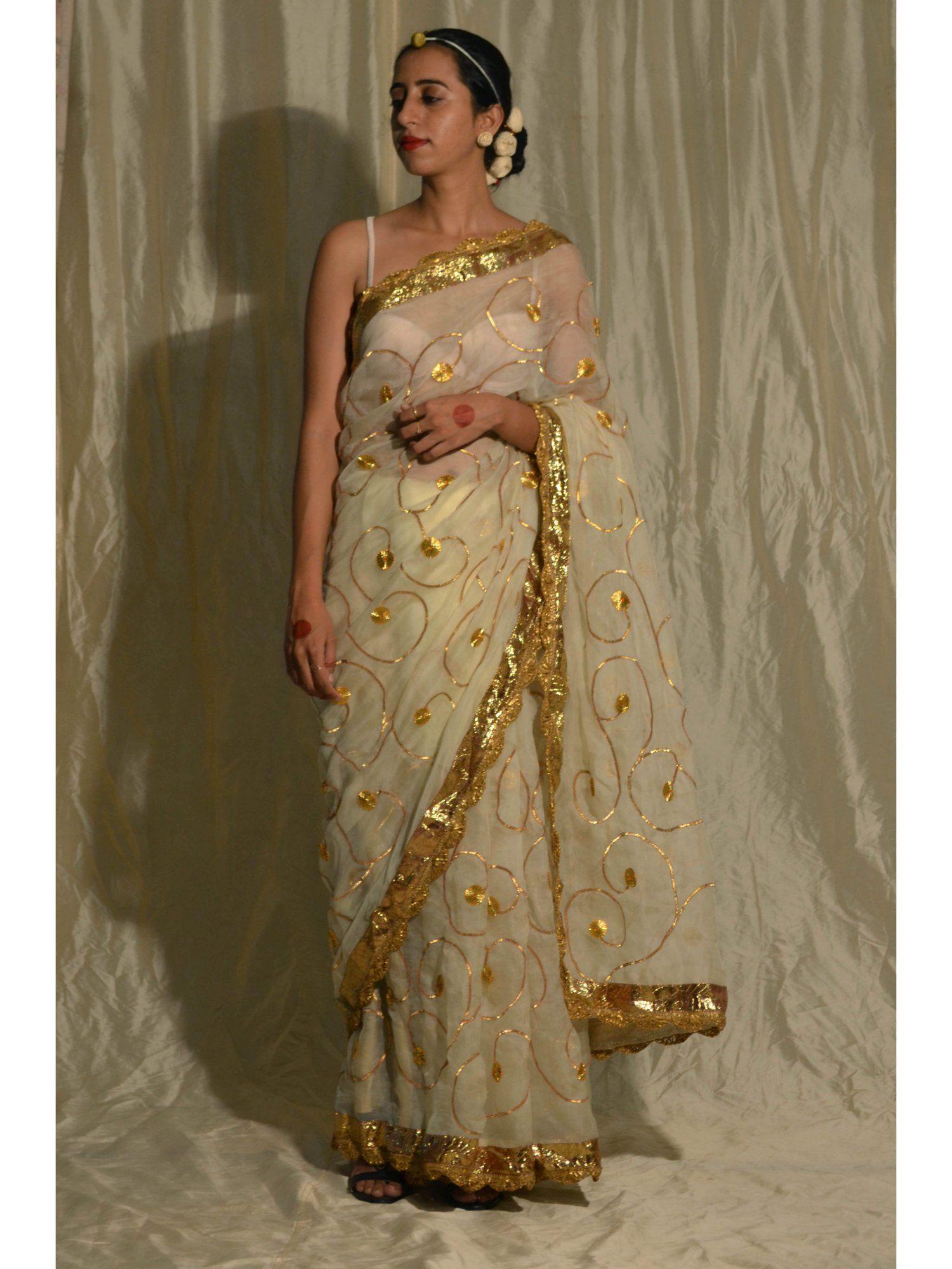 white and gold gota jaal saree