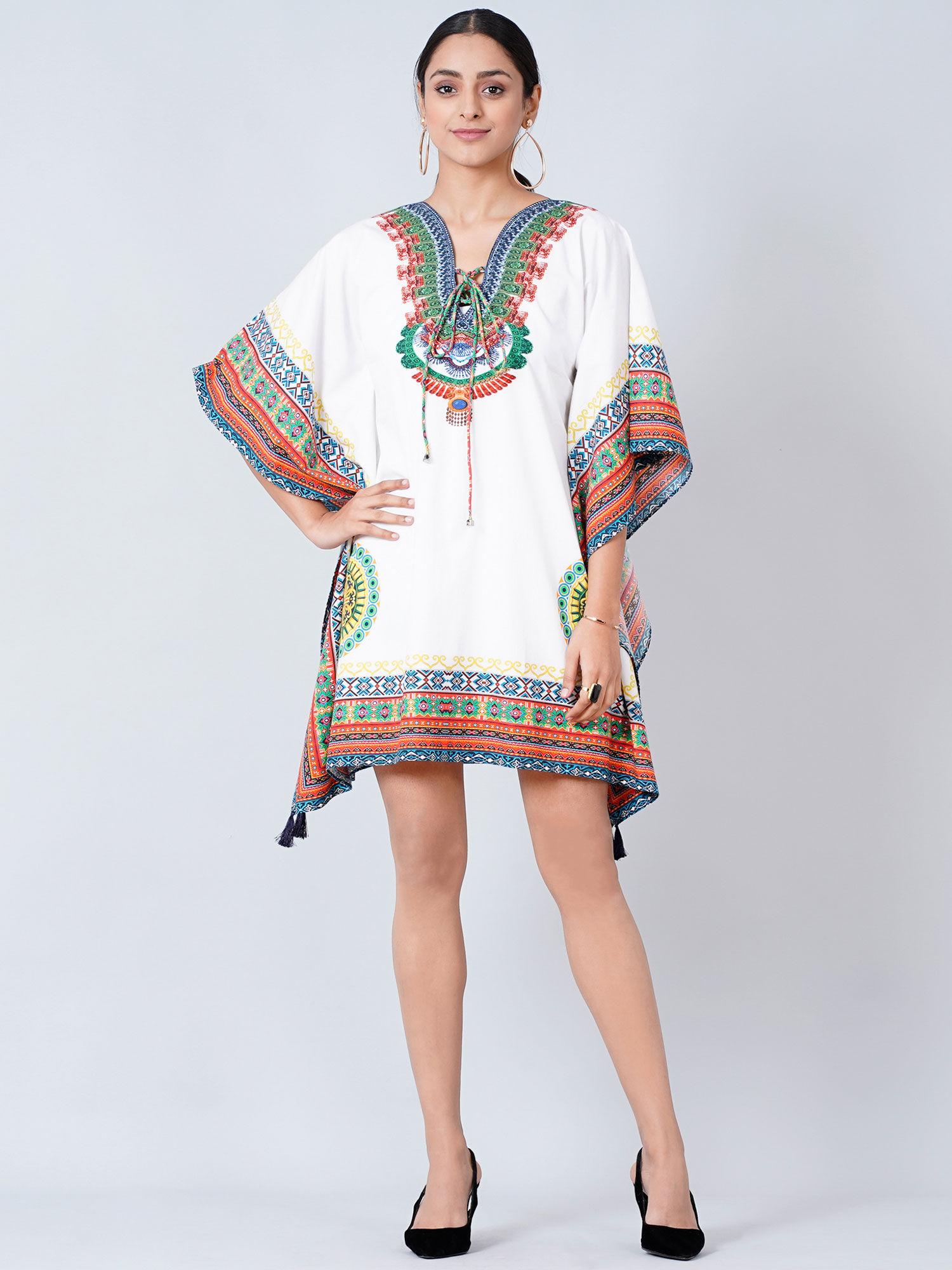 white and green tribal kaftan top