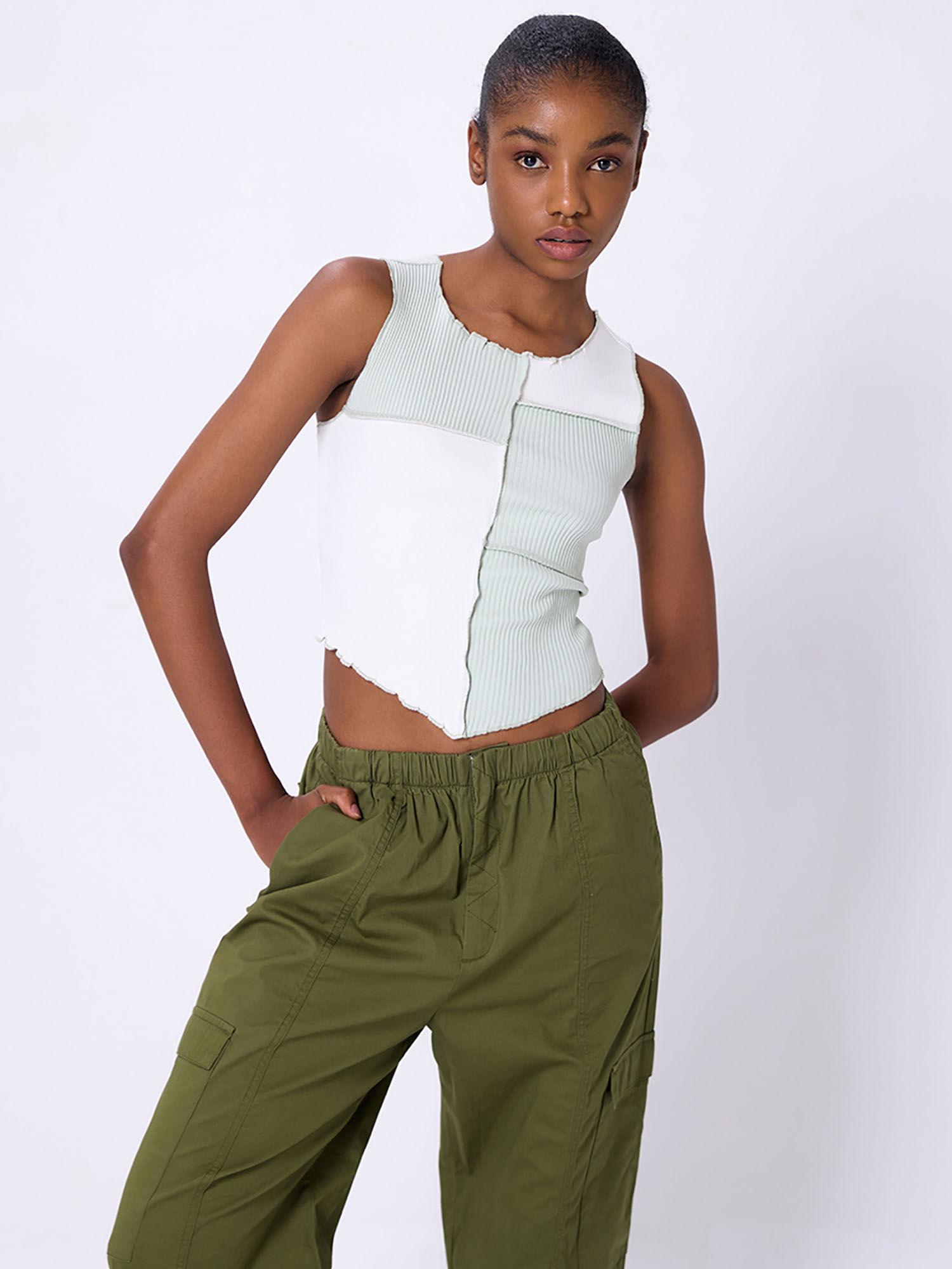 white and mint colorblock crop top