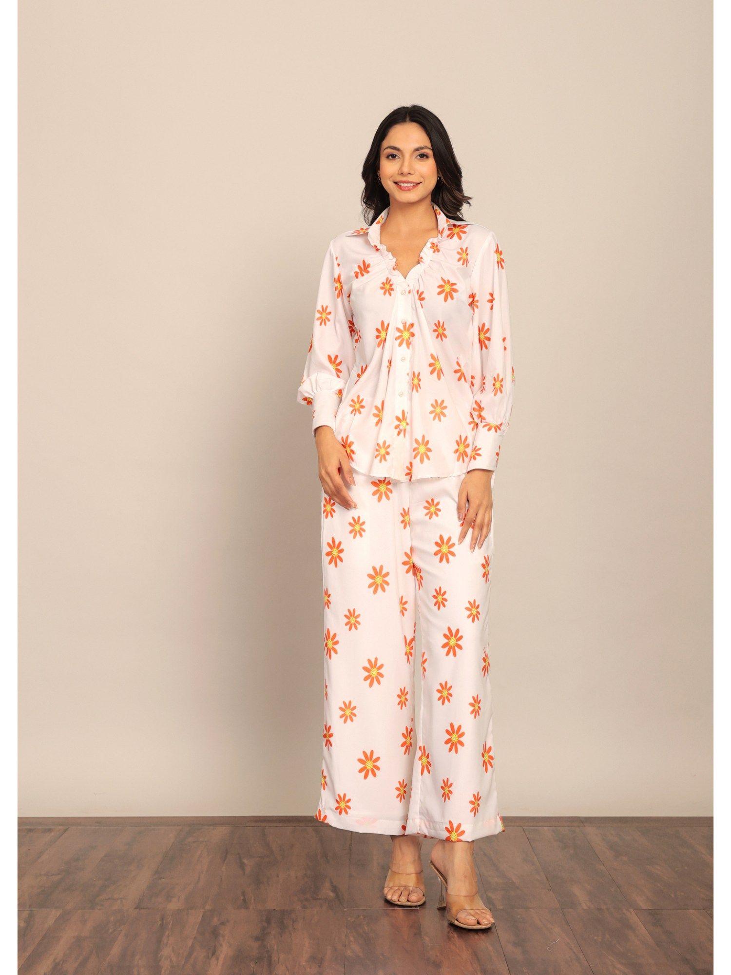 white and orange floral relax co-ord (set of 2)