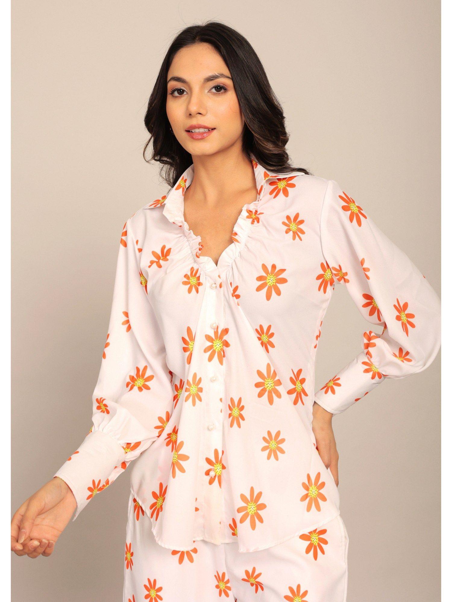 white and orange floral relaxed shirt