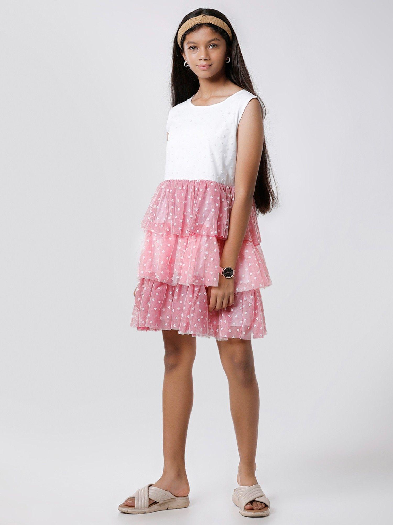 white and pink layered net dress