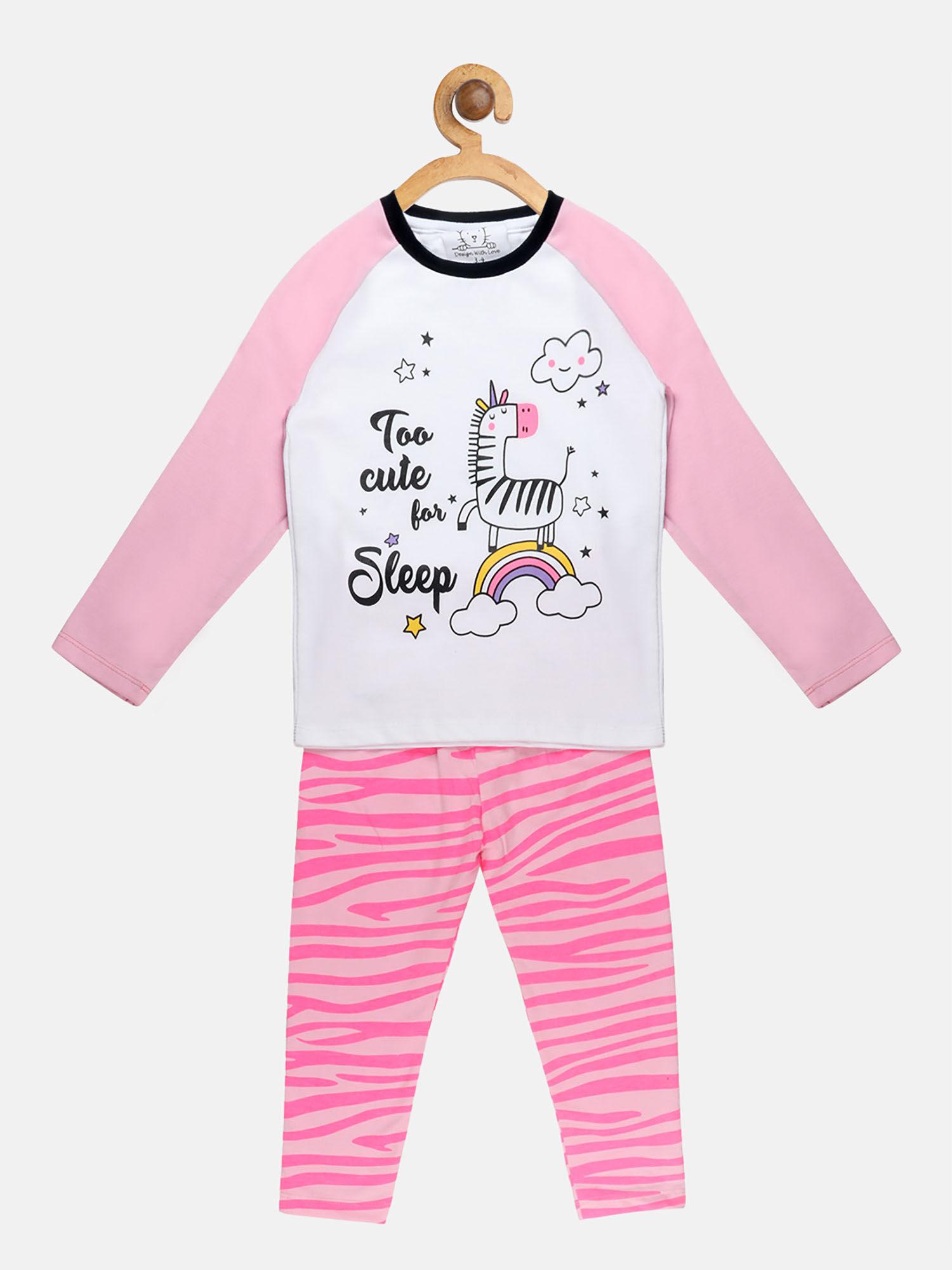 white and pink printed pyjama (set of 2)