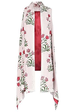 white and red printed asymmetrical shrug