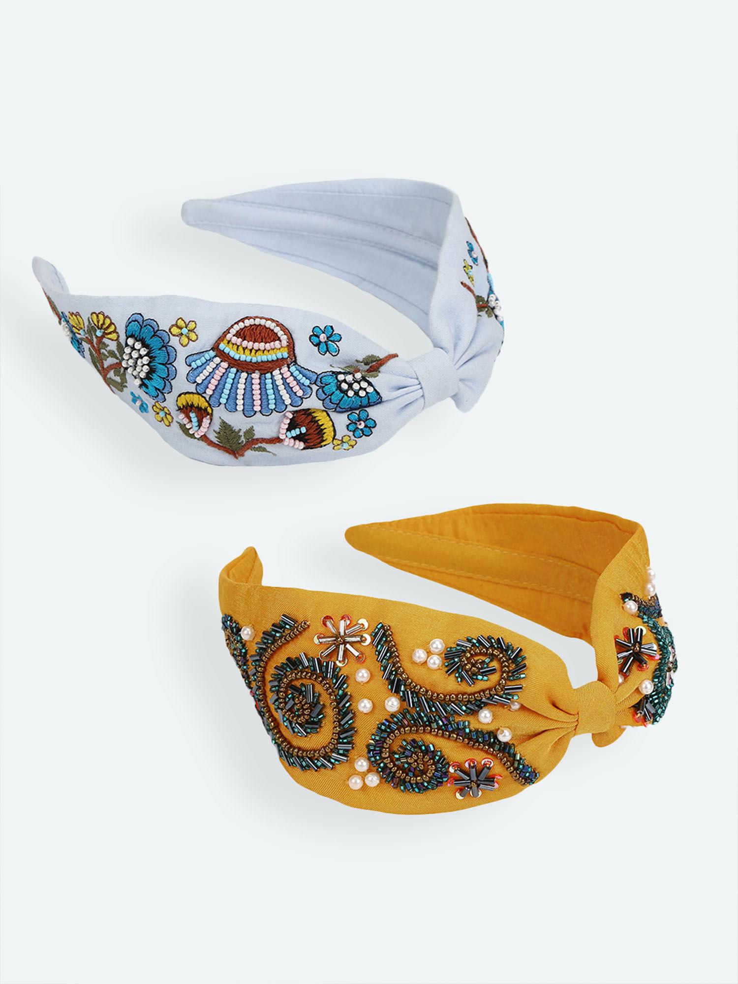 white and yellow embellished headband combo