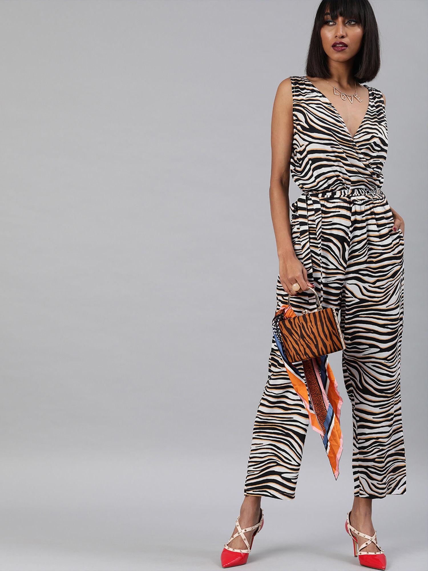 white animal print jumpsuit