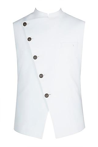 white asymmetric nehru jacket