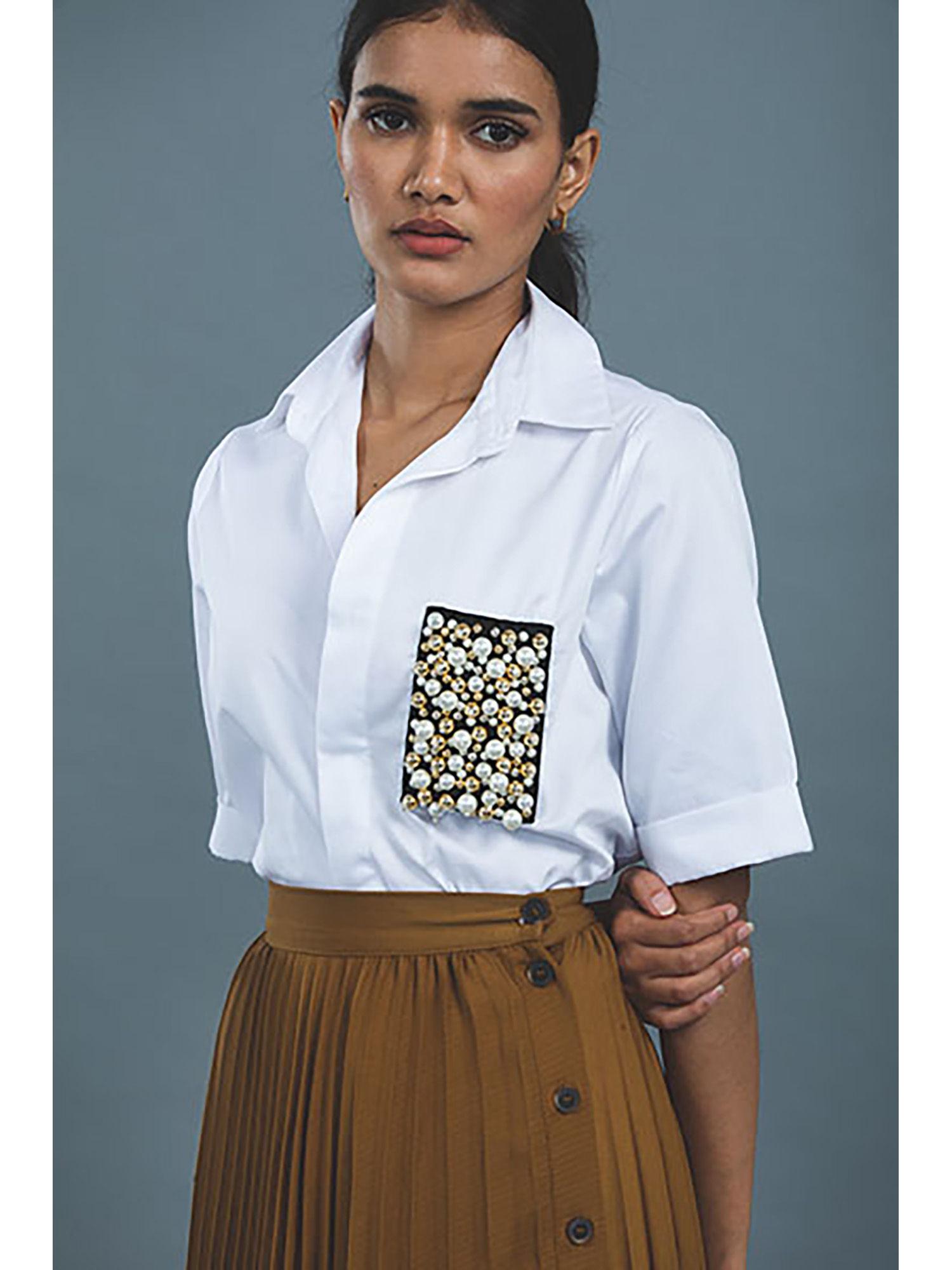 white audrey pearl pocket shirt