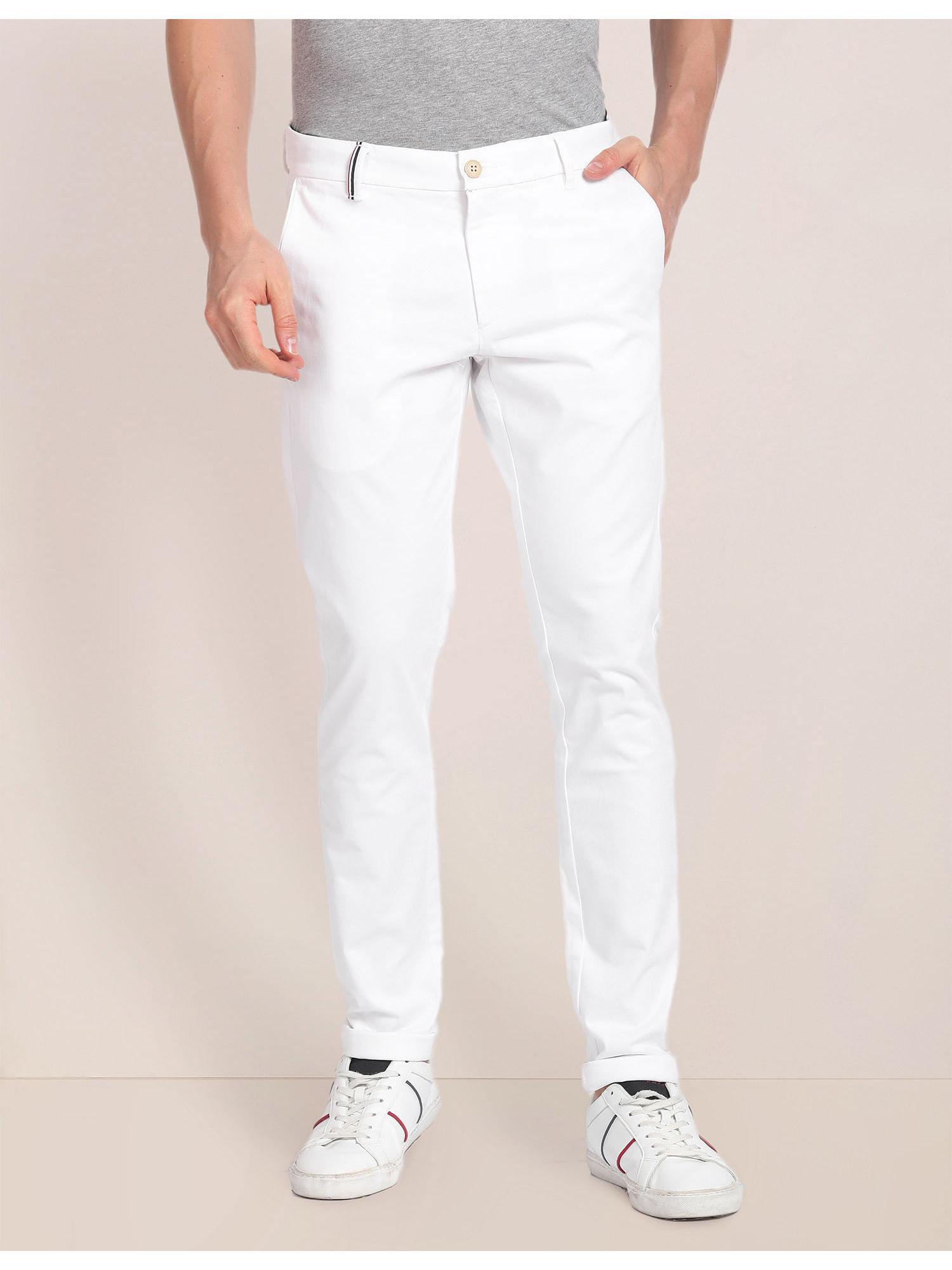 white austin trim fit solid casual trousers