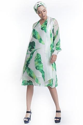 white banana leaf printed dress