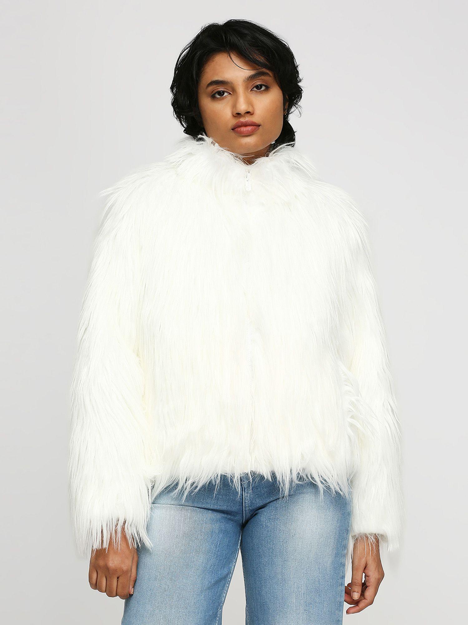 white band collar fur jacket