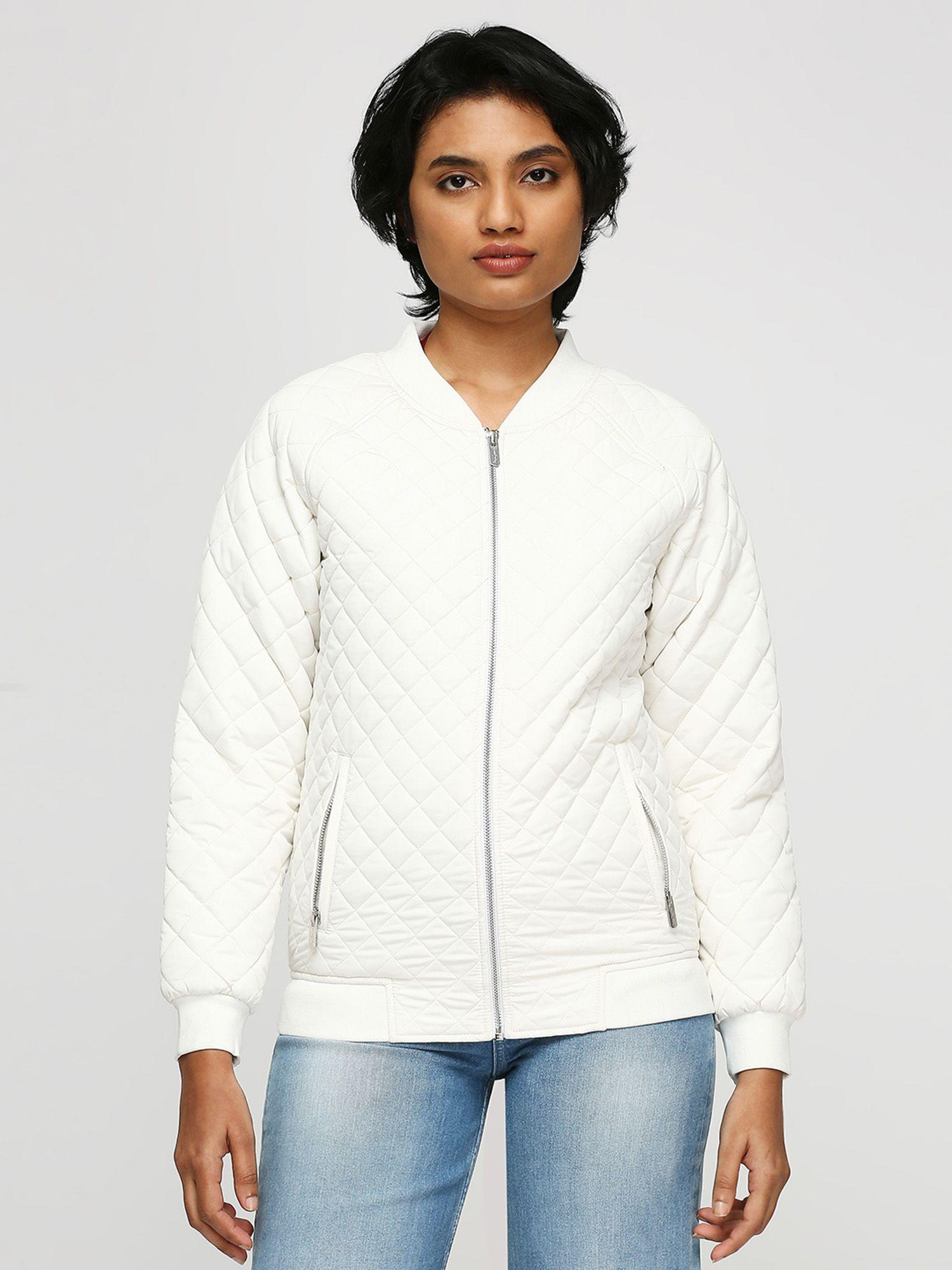 white baseball collar quilted jacket