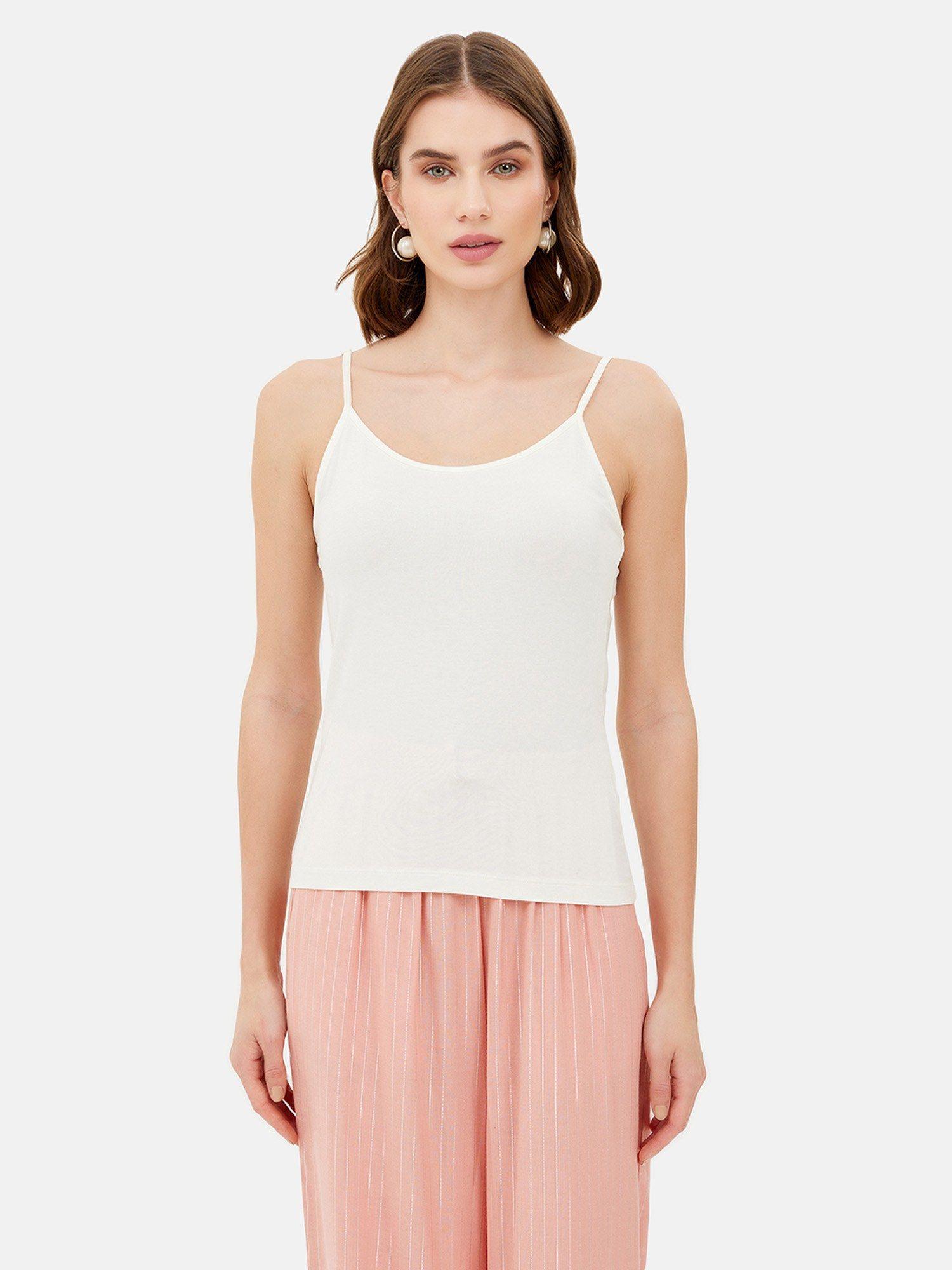 white basic camisole top with adjustable straps