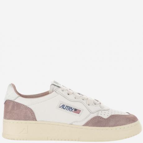white beige leather logo sneakers