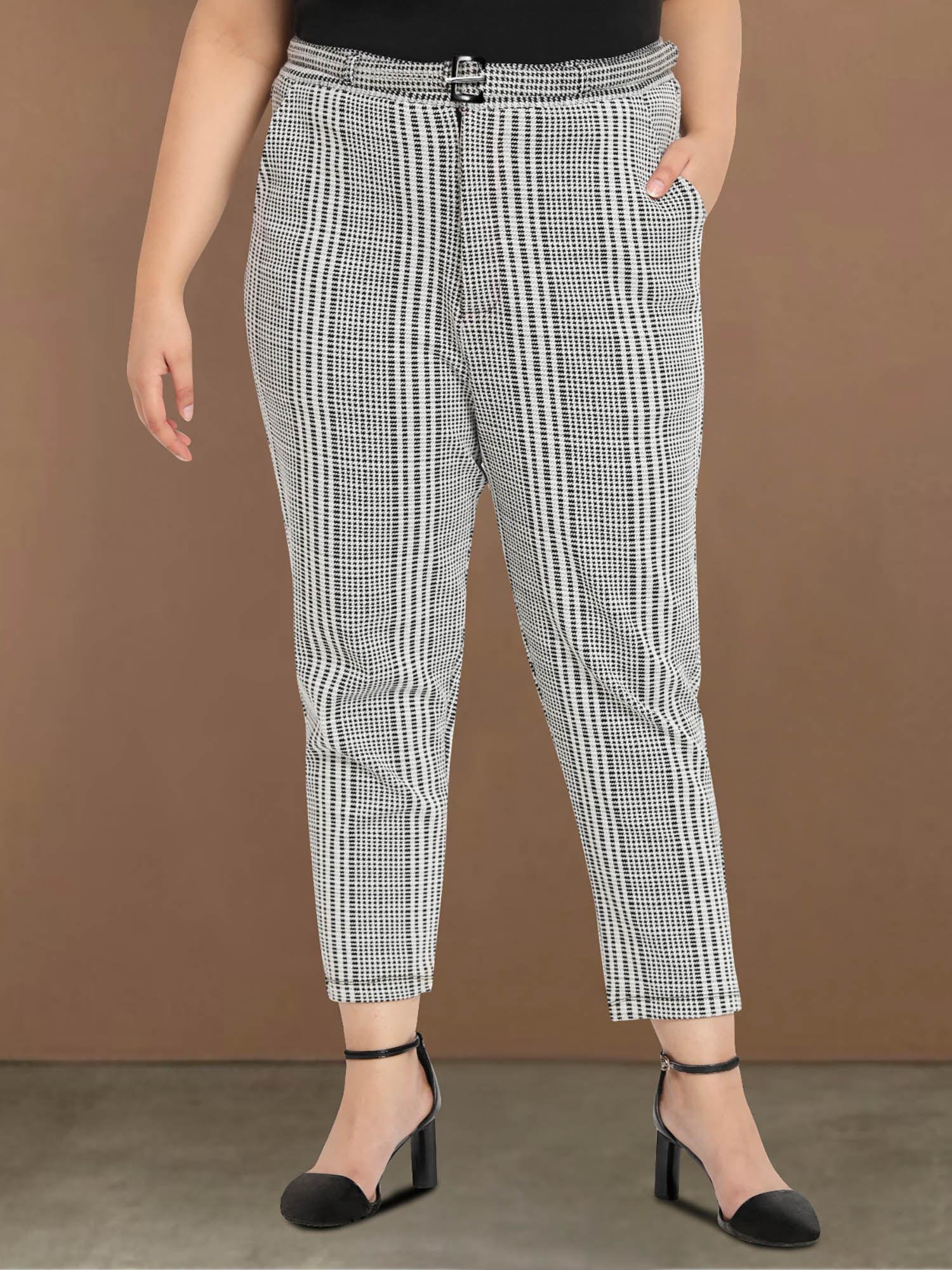 white black check plus size stretch curve trouser