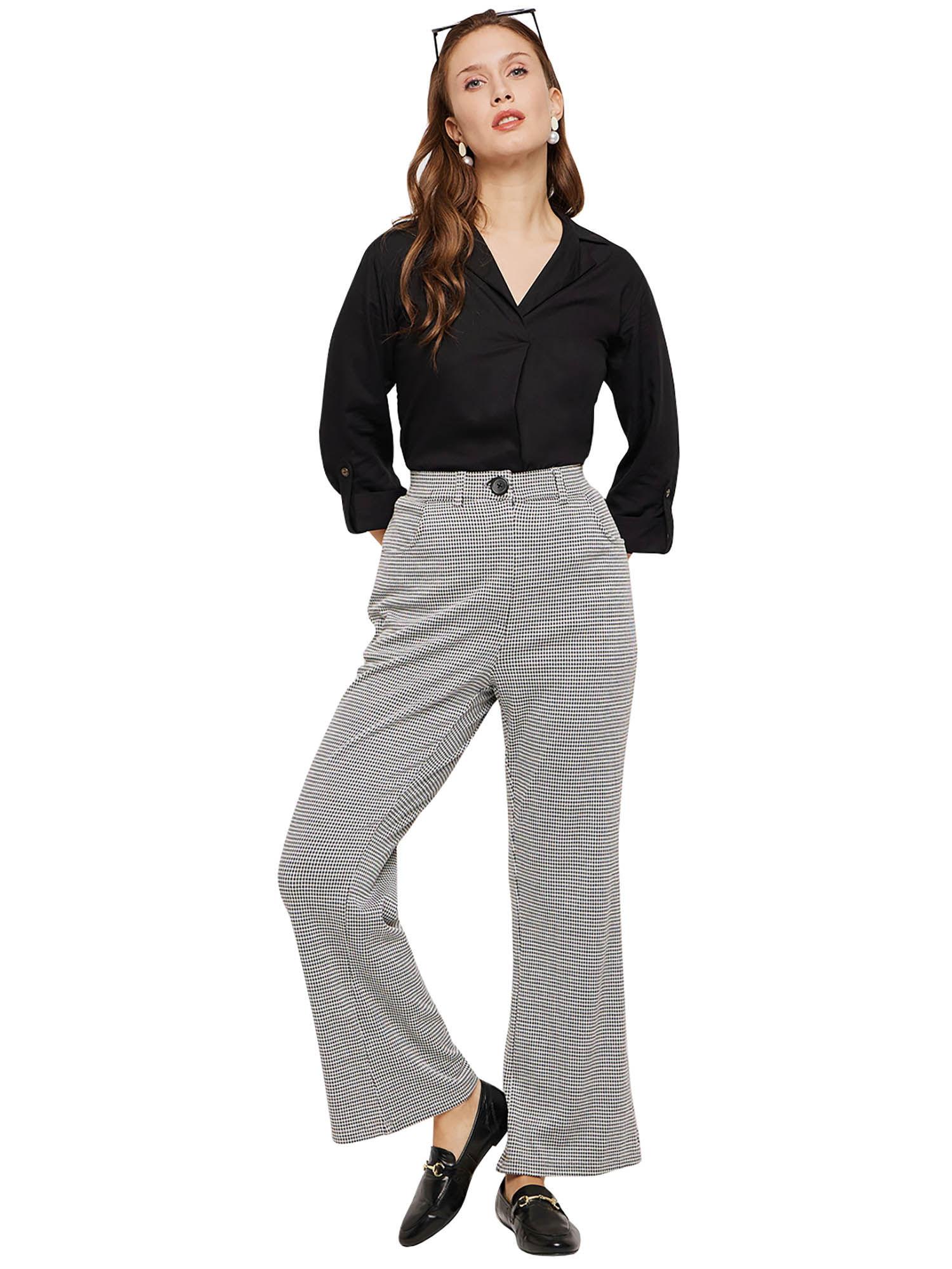 white black houndstooth stretch trouser