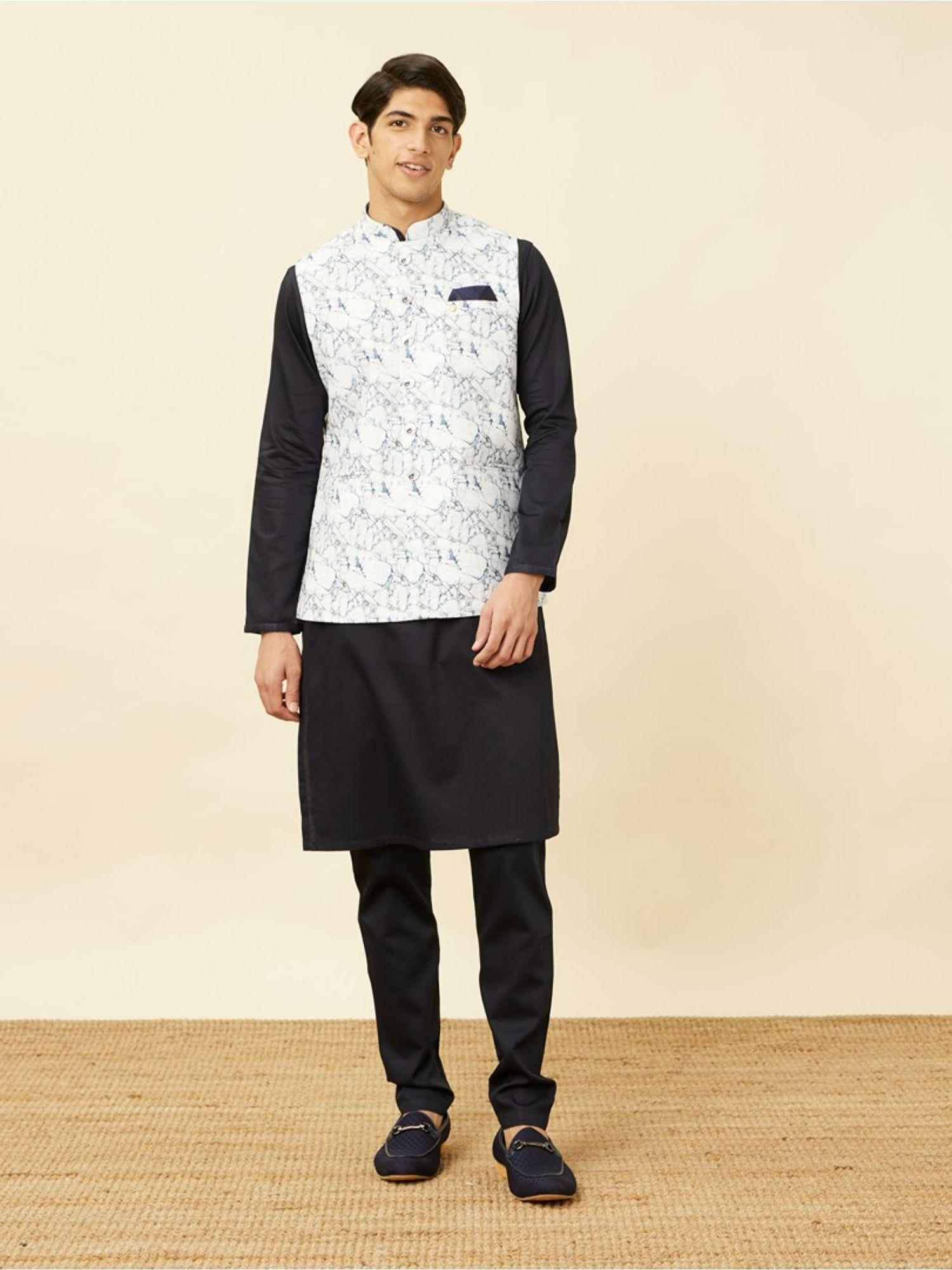 white blended cotton printed traditional jacket