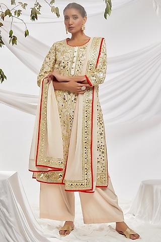white blended georgette embroidered kurta set