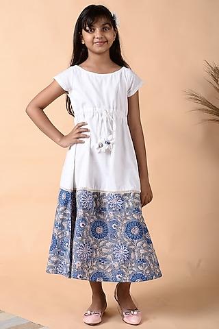 white block printed dress for girls