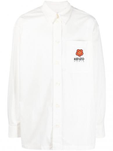 white boke flower crest cotton shirt