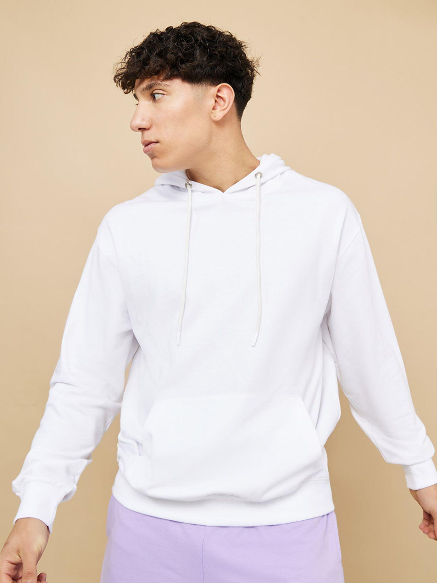 white boxy fit solid regular length hoodie