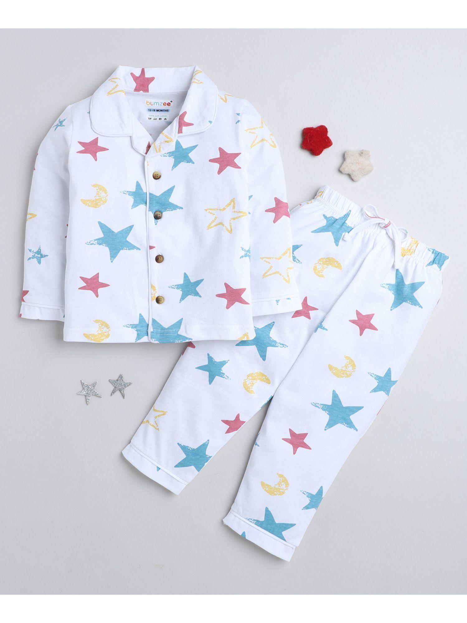 white boys full sleeves cotton shirt with pyjama night suit (set of 2)