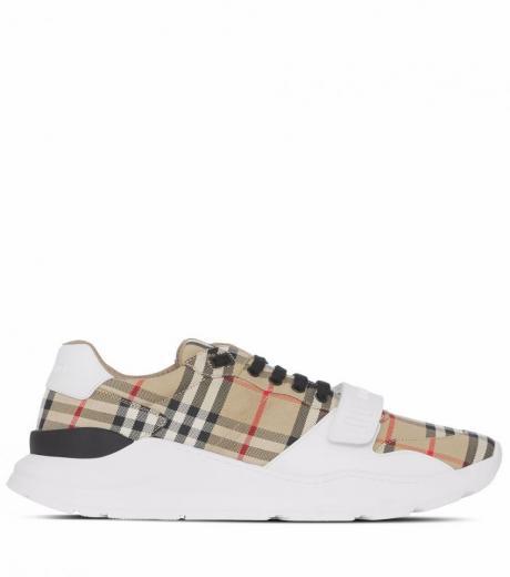 white brown check sneakers